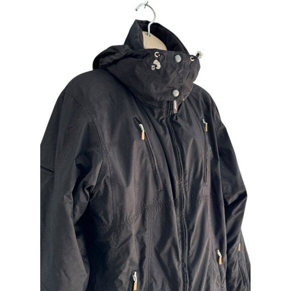 VTG NILS Woman's Sz 12 Black Mountain Black Ski Jacket Hooded Quilted Lining - Picture 2 of 13